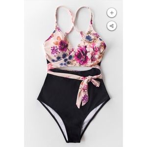 Cupshe- Floral and Solid One Piece Cutout